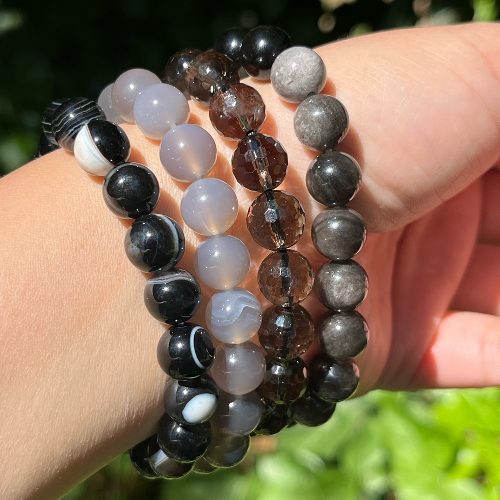 Gorgeous 10mm black crystal bracelet set